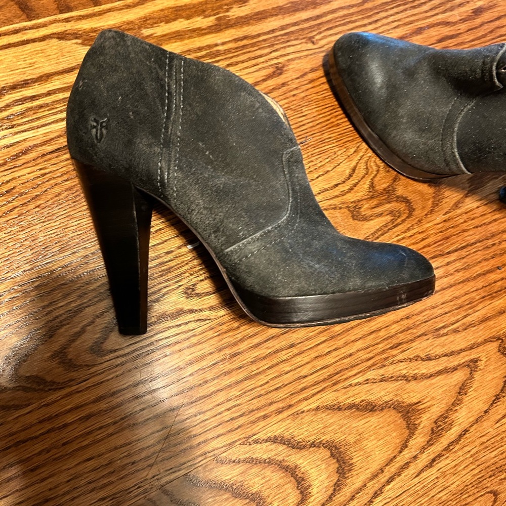 Frye Black Heeled Boots with Tall Slender Heel and Elegant Design